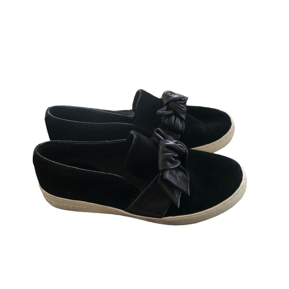 Michael Kors Val Bow Slip-On Suede Sneakers Size 7M Black Logo Casual Designer
